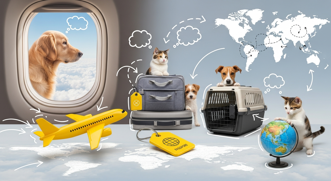 Happy dog traveler with passport ready for international pet travel