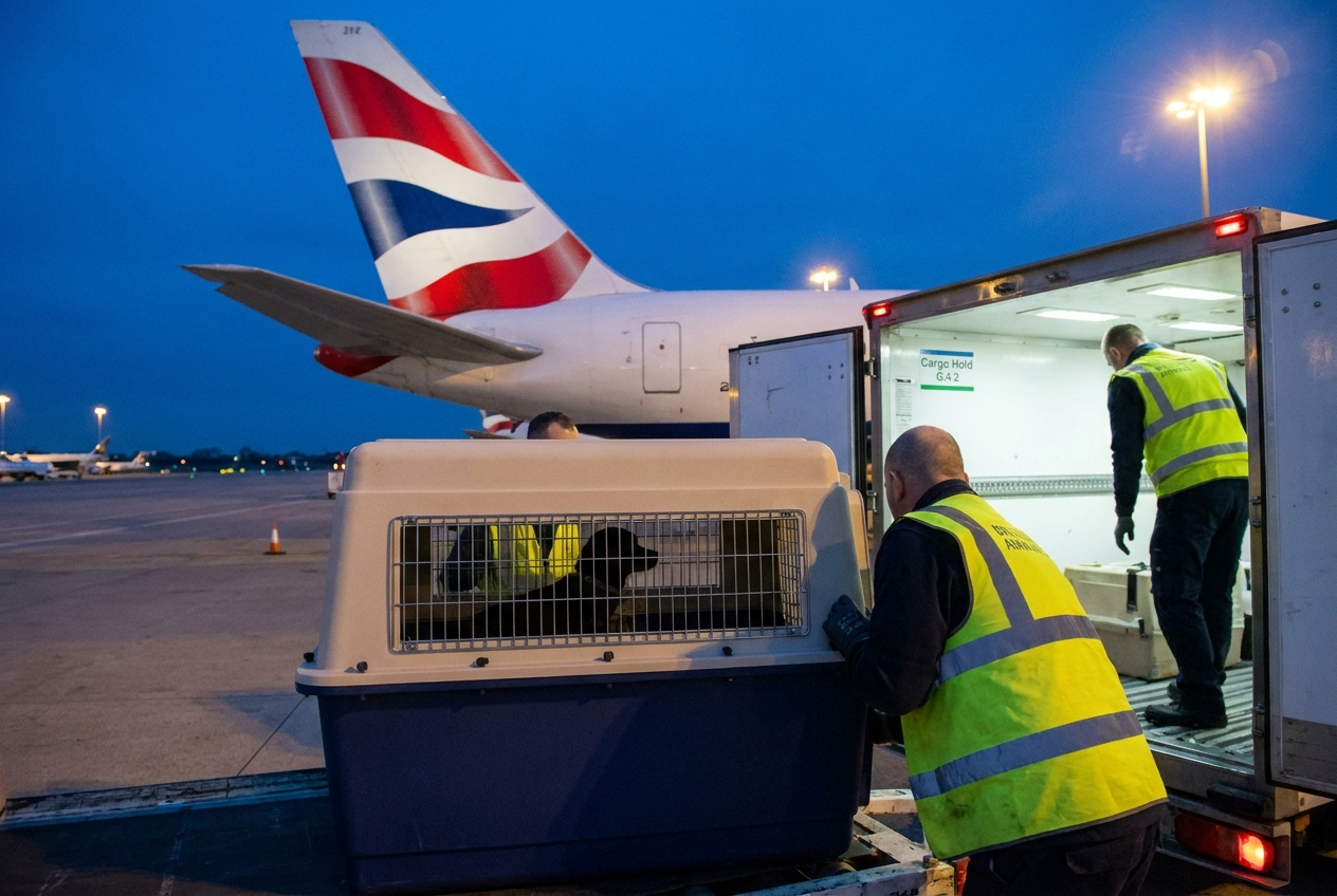 Dog in the British Airways Cargo Traveling