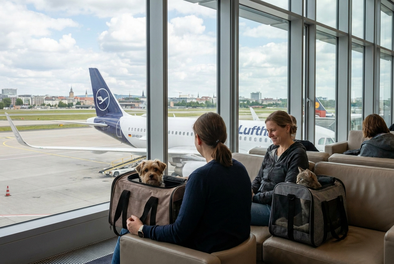 Passengers with pets are waiting boarding time Lufthansa