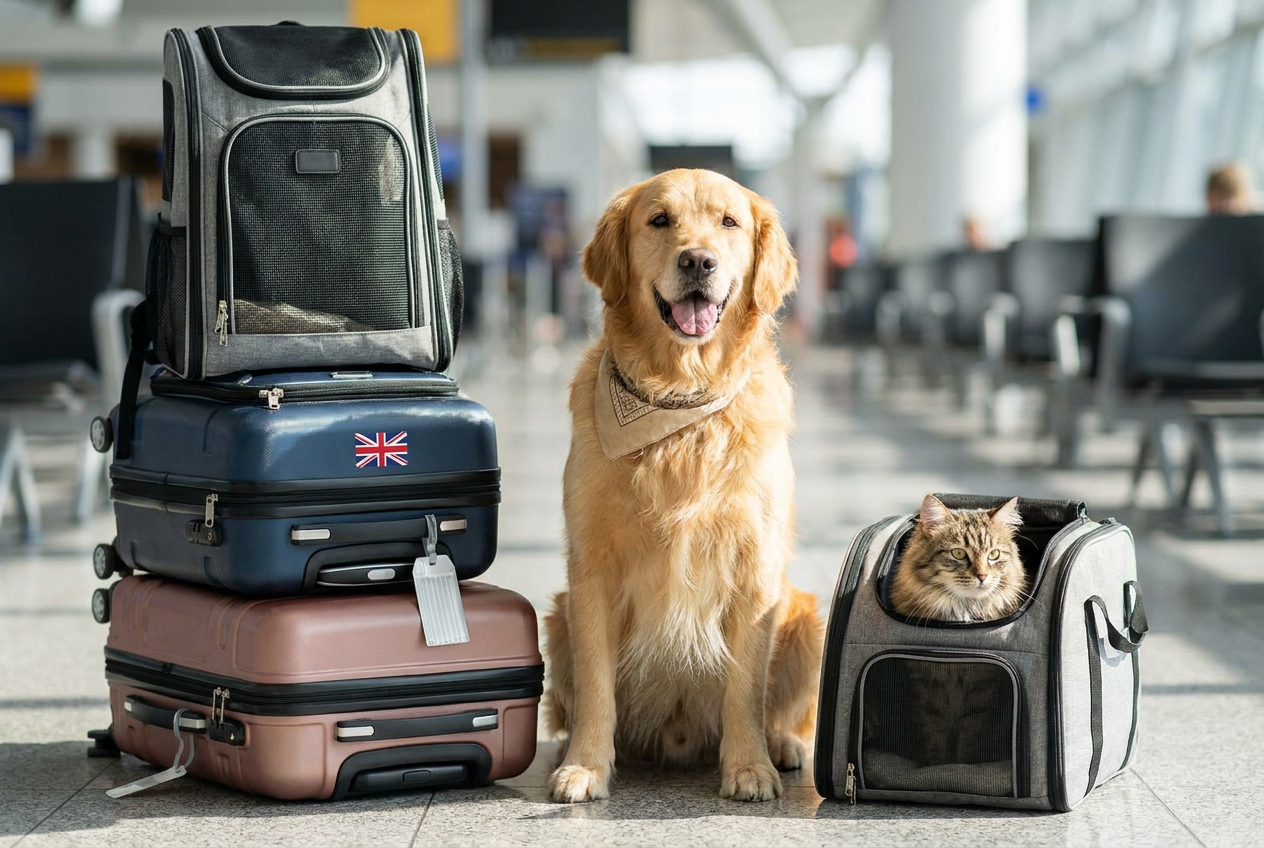Dog and a cat in London Airport