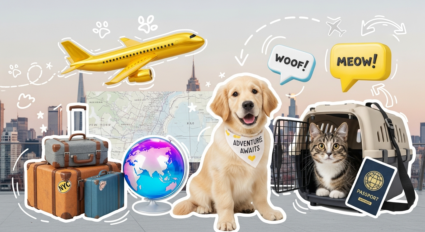 Airplane at JFK airport with pet travel crate
