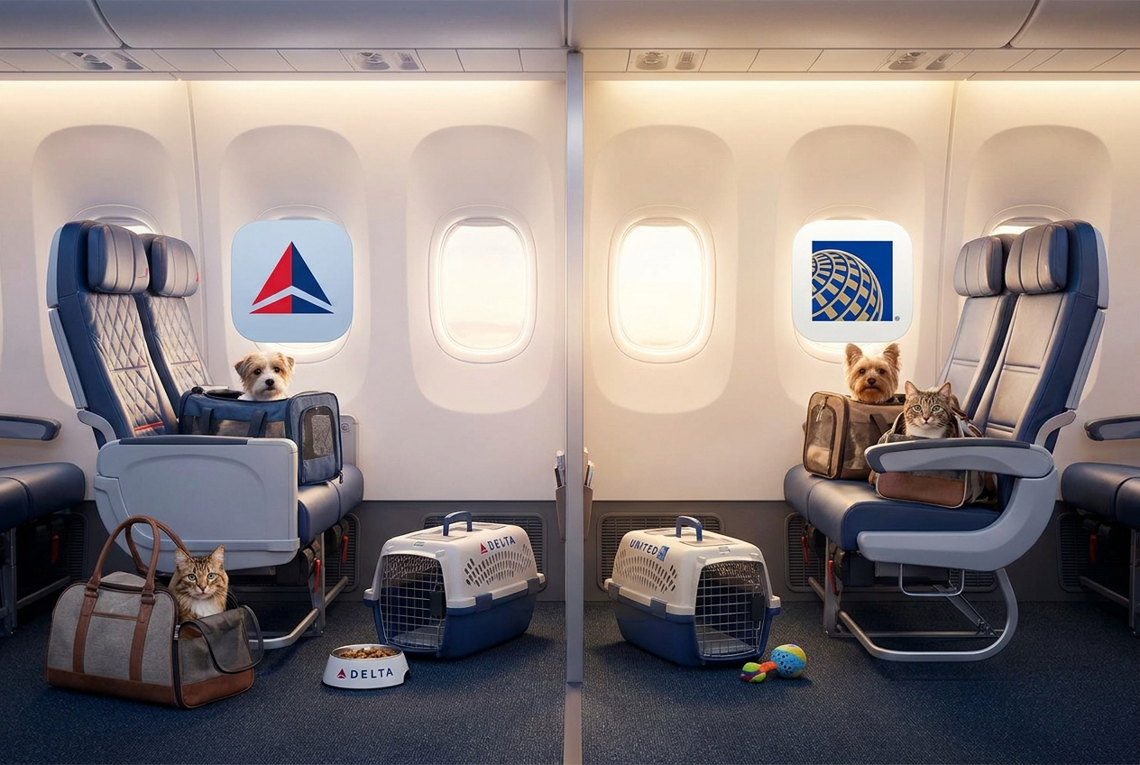 Delta vs United Pet Policy - pets in the cabin traveling