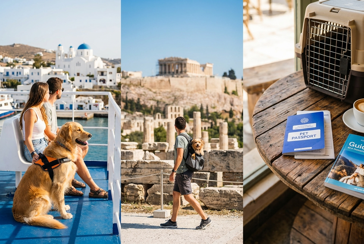 Dog traveling by ferry in the Greece
