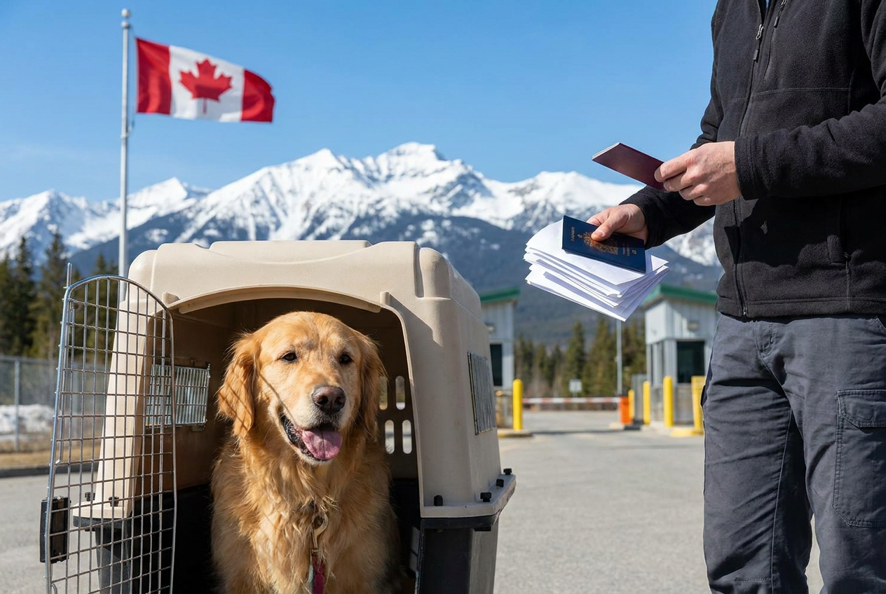 Dog at the Canadian border traveling