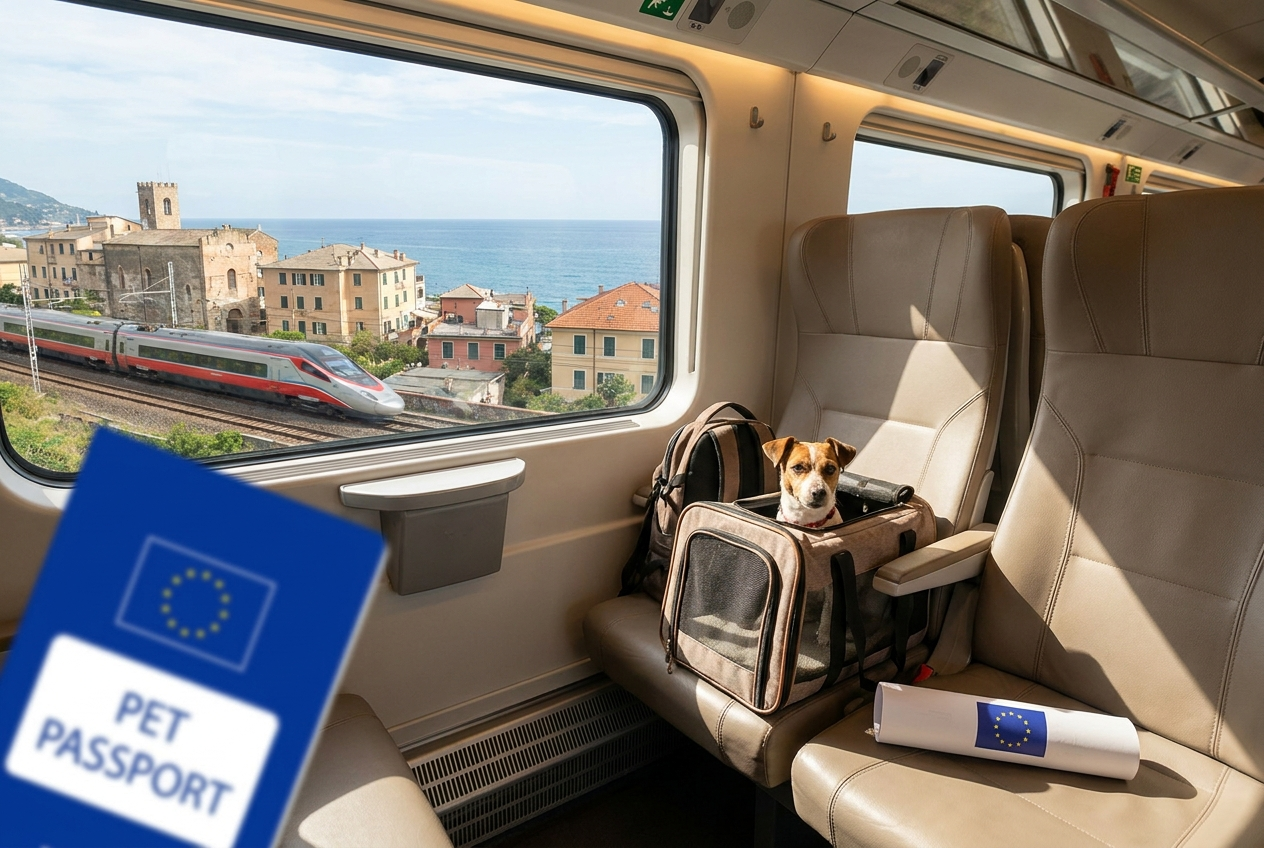Dog in the train in Italy